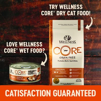 Show full view: Wellness CORE Grain-Free Hearty Cuts in Gravy Shredded Chicken & Turkey Recipe Canned Cat Food, 5.5-oz, case of 24 slide 8 of 11