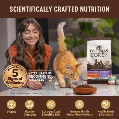 Show full view: Wellness CORE+ Grain-Free Indoor Chicken, Turkey & Chicken Meal Dry Cat Food, 11-lb bag slide 6 of 11