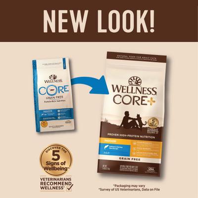 Show full view: Wellness CORE+ Grain-Free Indoor Salmon & Herring Meal Recipe Dry Cat Food, 5-lb bag slide 3 of 11