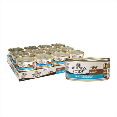 Show full view: Wellness CORE Grain-Free Salmon, Whitefish & Herring Pate Canned Cat Food, 5.5-oz, case of 24 slide 1 of 13
