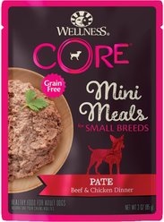 Wellness CORE Grain-Free Small Breed Mini Meals Beef & Chicken Pate Dog Food Pouches, 3-oz, case of 12