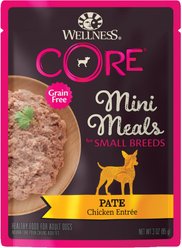 Wellness CORE Grain-Free Small Breed Mini Meals Chicken Pate Dog Food Pouches, 3-oz, case of 12