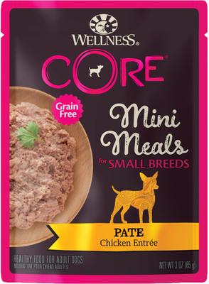 Show full view: Wellness CORE Grain-Free Small Breed Mini Meals Chicken Pate Dog Food Pouches, 3-oz, case of 12 slide 1 of 12