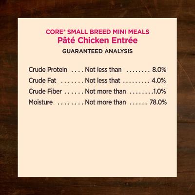 Show full view: Wellness CORE Grain-Free Small Breed Mini Meals Chicken Pate Dog Food Pouches, 3-oz, case of 12 slide 8 of 12