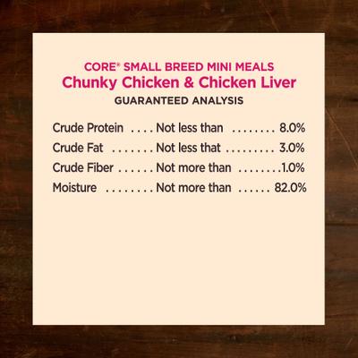 Show full view: Wellness CORE Grain-Free Small Breed Mini Meals Chunky Chicken & Chicken Liver in Gravy Dog Food Pouches, 3-oz, case of 12 slide 8 of 12