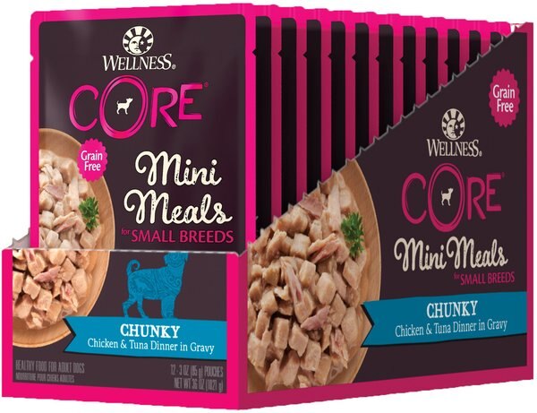 Wellness CORE Grain-Free Small Breed Mini Meals Chunky Chicken & Tuna in Gravy Dog Food Pouches