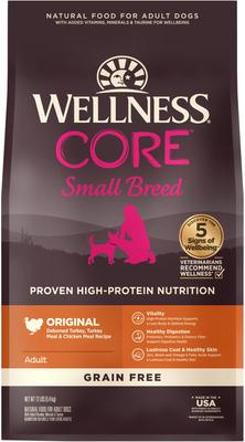 Show full view: Wellness CORE Grain-Free Small Breed Turkey & Chicken Recipe Dry Dog Food, 12-lb bag + Wellness CORE Bowl Boosters Bare Turkey Freeze-Dried Dog Food Mixer or Topper, 4-oz bag slide 2 of 10