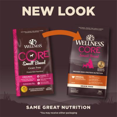 Show full view: Wellness CORE Grain-Free Small Breed Turkey & Chicken Recipe Dry Dog Food, 12-lb bag + Wellness CORE Bowl Boosters Bare Turkey Freeze-Dried Dog Food Mixer or Topper, 4-oz bag slide 3 of 10