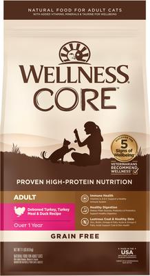 Show full view: Wellness CORE Grain-Free Turkey, Turkey Meal & Duck Formula Natural Dry Cat Food, 11-lb bag slide 1 of 12