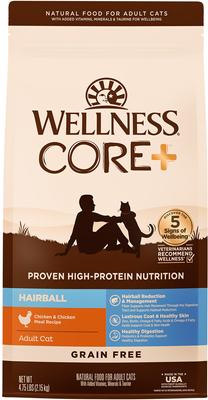 Show full view: Wellness CORE+ Hairball Chicken Grain-Free Natural Dry Cat Food, 4.75-lb bag slide 1 of 12