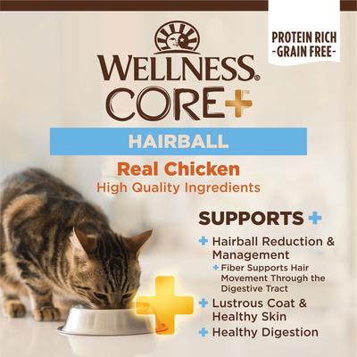 Show full view: Wellness CORE+ Hairball Chicken Grain-Free Natural Dry Cat Food, 4.75-lb bag slide 4 of 12