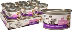 Wellness CORE Kitten Chicken & Salmon Natural Grain-Free Pate Wet Cat Food, 3-oz can, case of 12