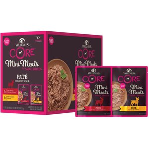 Wellness CORE Mini Meals Beef & Chicken, Chicken Pate Variety Pack Dog Food Pouches, 3-oz, pack of 12