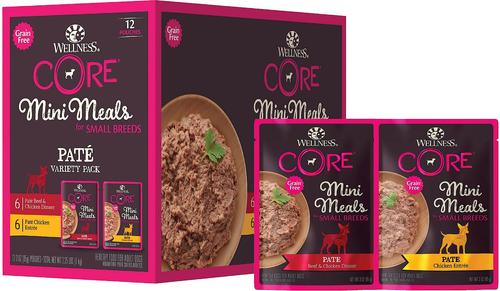 Show full view: Wellness CORE Mini Meals Chicken & Turkey, Chicken & Lamb Shredded Variety Pack + Beef & Chicken, Chicken Pate Variety Pack Dog Food Pouches slide 6 of 9