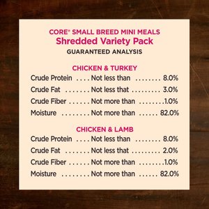 Wellness CORE Mini Meals Chicken & Turkey, Chicken & Lamb Shredded Variety Pack Natural Wet Dog Food Pouches, 3-oz, pack of 12