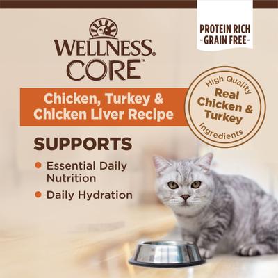 Show full view: Wellness CORE Natural Chicken Turkey & Chicken Liver Pate + Turkey & Duck Pate Canned Cat Food slide 9 of 10
