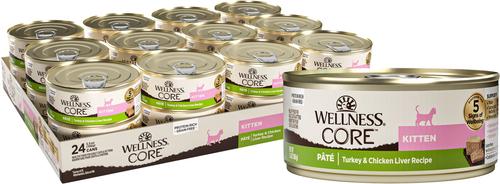 Show full view: Wellness CORE Natural Grain-Free Turkey & Chicken Liver Pate Canned Kitten Food, 5.5-oz, case of 24 slide 1 of 12