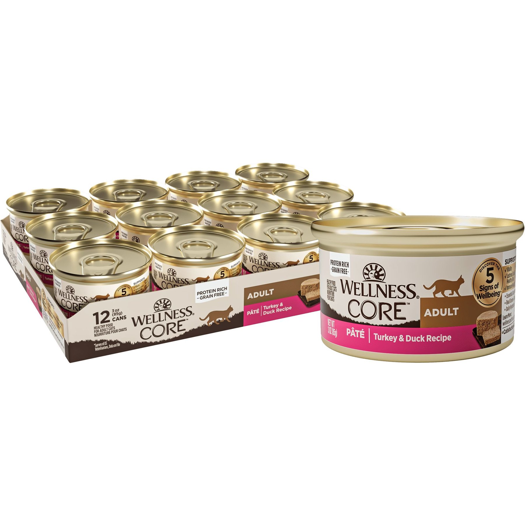 Wellness CORE Pate Turkey & Duck Natural Grain-Free Wet Cat Food, 3-oz can, case of 12