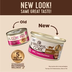 Wellness CORE Natural Grain-Free Turkey & Duck Pate Canned Cat Food, 3-oz, case of 12 slide 2 of 9
