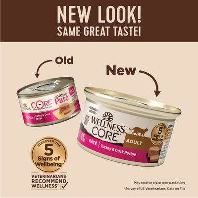 Show full view: Wellness CORE Natural Grain-Free Turkey & Duck Pate Canned Cat Food, 3-oz, case of 12 slide 3 of 13