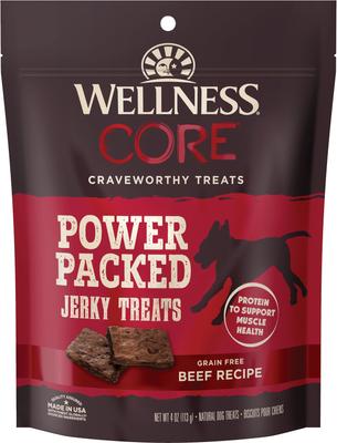 Show full view: Wellness CORE Power Packed Beef Grain-Free Jerky Dog Treats, 4-oz bag, bundle of 2 slide 1 of 12