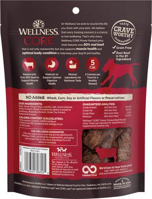 Show full view: Wellness CORE Power Packed Beef Grain-Free Jerky Dog Treats, 4-oz bag, bundle of 2 slide 3 of 12