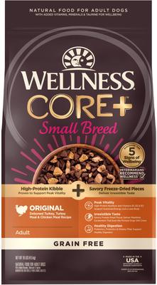 Show full view: Wellness CORE RawRev Grain-Free Small Breed Original Recipe with Freeze-Dried Turkey Dry Dog Food, 10-lb bag + Wellness CORE Bowl Boosters Bare Turkey Freeze-Dried Dog Food Mixer or Topper, 4-oz bag slide 6 of 10