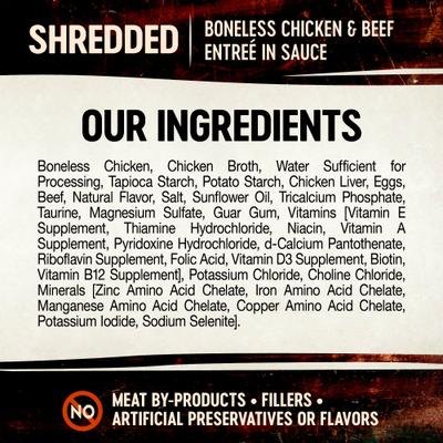 Show full view: Wellness CORE Signature Selects Shredded Boneless Chicken & Chicken Liver Entree in Sauce + Shredded Boneless Chicken & Beef Entree in Sauce Canned Cat Food slide 7 of 9