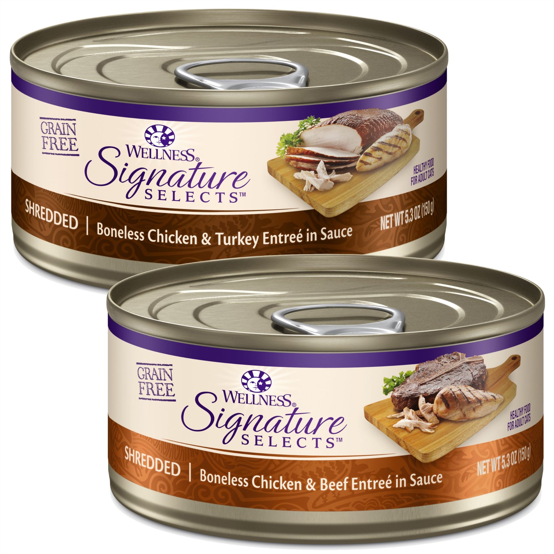 Wellness CORE Signature Selects Shredded Boneless Chicken & Turkey Entree in Sauce + Boneless Chicken & Beef Entree in Sauce Canned Cat Food