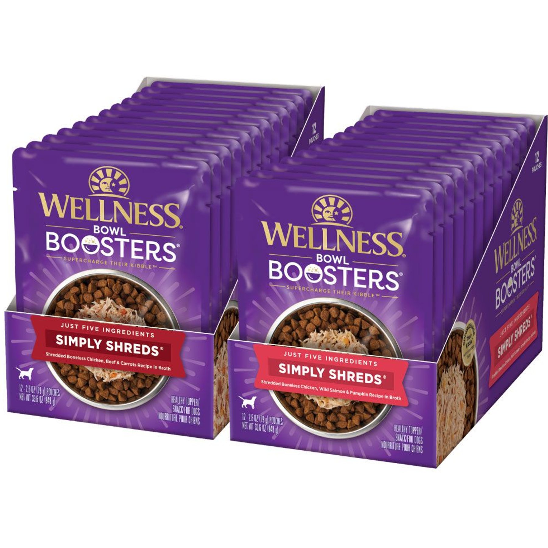 Wellness CORE Simply Shreds Chicken, Beef & Carrots + Chicken, Salmon & Pumpkin Wet Dog Food Topper