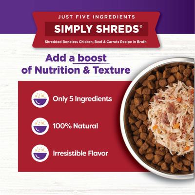 Show full view: Wellness CORE Simply Shreds Chicken, Beef & Carrots + Chicken, Salmon & Pumpkin Wet Dog Food Topper slide 4 of 9