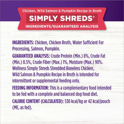 Show full view: Wellness CORE Simply Shreds Chicken, Beef & Carrots + Chicken, Salmon & Pumpkin Wet Dog Food Topper slide 9 of 9