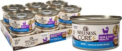 Wellness CORE+ Skin & Coat Salmon & Sardine Natural Grain-Free Pate Wet Cat Food, 2.8-oz can, case of 12
