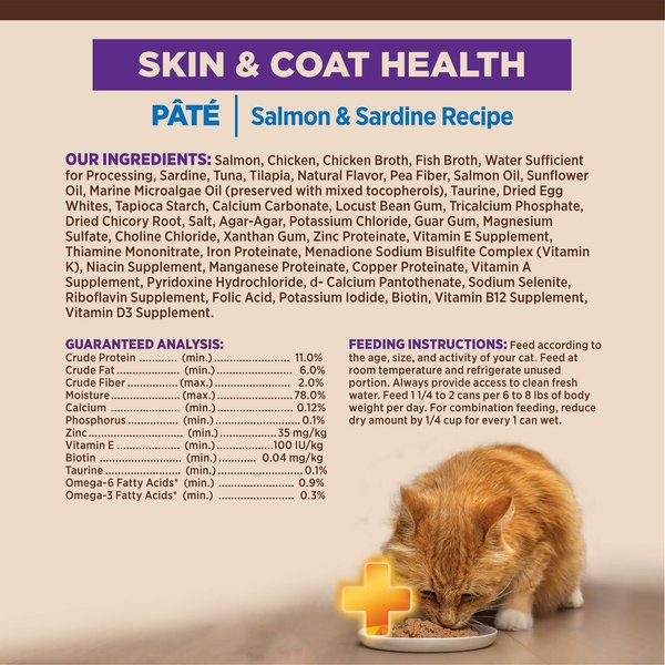 Wellness CORE+ Skin & Coat Salmon & Sardine Natural Grain-Free Pate Wet Cat Food, 2.8-oz can, case of 12