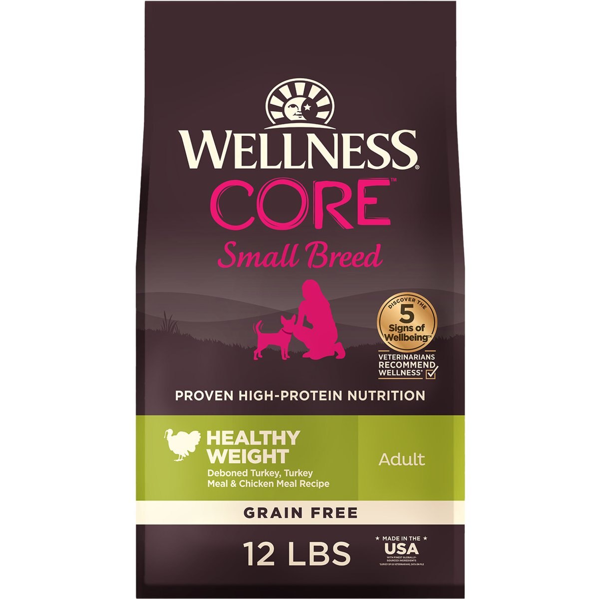 Wellness CORE Small Breed Healthy Weight Adult Grain-Free High-Protein Natural Turkey Dry Dog Food, 12-lb bag