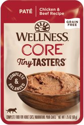 Wellness CORE Tiny Tasters Chicken & Beef Pate Grain-Free Cat Food Pouches, 1.75-oz, pack of 12