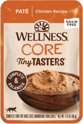 Wellness CORE Tiny Tasters Chicken Pate Grain-Free Cat Food Pouches, 1.75-oz, pack of 12
