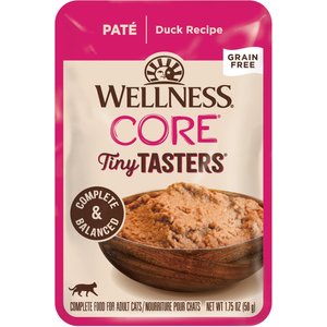 Wellness CORE Tiny Tasters Duck Pate Grain-Free Cat Food Pouches, 1.75-oz, pack of 12
