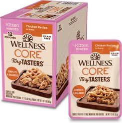 Wellness CORE Tiny Tasters Kitten Chicken Grain-Free Minced Wet Cat Food, 1.75-oz pouch, case of 12