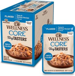 Wellness CORE Tiny Tasters Tuna & Shrimp Grain-Free Flaked Wet Cat Food, 1.75-oz pouch, case of 12