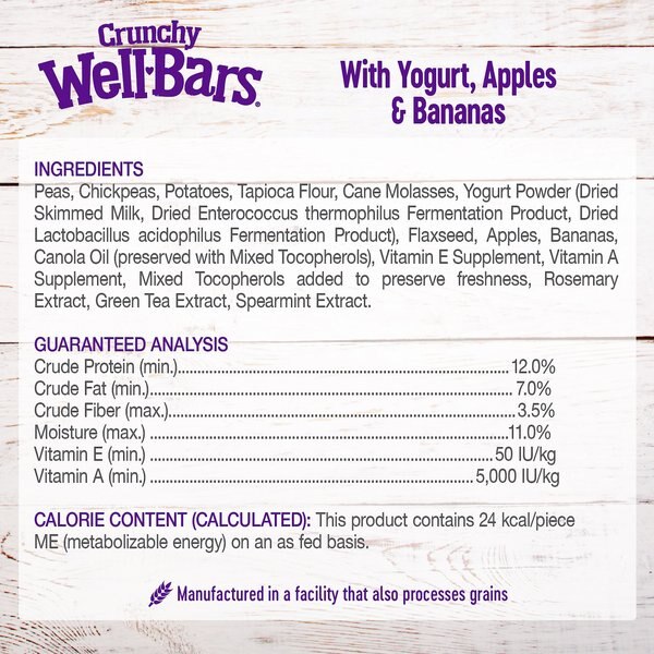 Wellness Crunchy WellBars Grain-Free Yogurt, Apples & Bananas Baked Dog Treats
