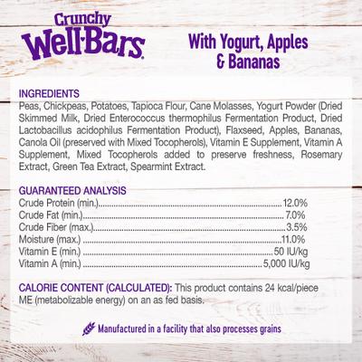 Show full view: Wellness Crunchy WellBars Grain-Free Yogurt, Apples & Bananas Baked Dog Treats, 45-oz bag slide 6 of 9