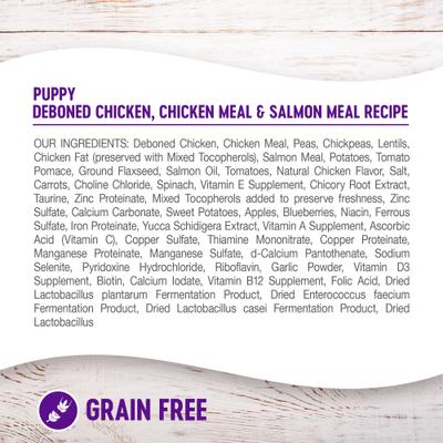 Show full view: Wellness Grain-Free Complete Health Puppy Deboned Chicken, Chicken Meal & Salmon Meal Recipe Dry Dog Food, 4-lb bag slide 7 of 11