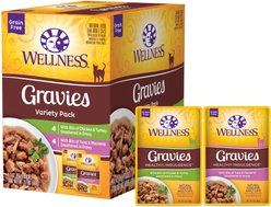 Wellness Healthy Indulgence Gravies Grain-Free Variety Pack Food Pouches + Kittles Grain-Free Salmon & Cranberries Recipe Crunchy Cat Treats slide 2 of 9