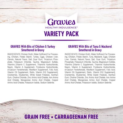 Show full view: Wellness Healthy Indulgence Gravies Grain-Free Variety Pack Food Pouches + Kittles Grain-Free Salmon & Cranberries Recipe Crunchy Cat Treats slide 4 of 9