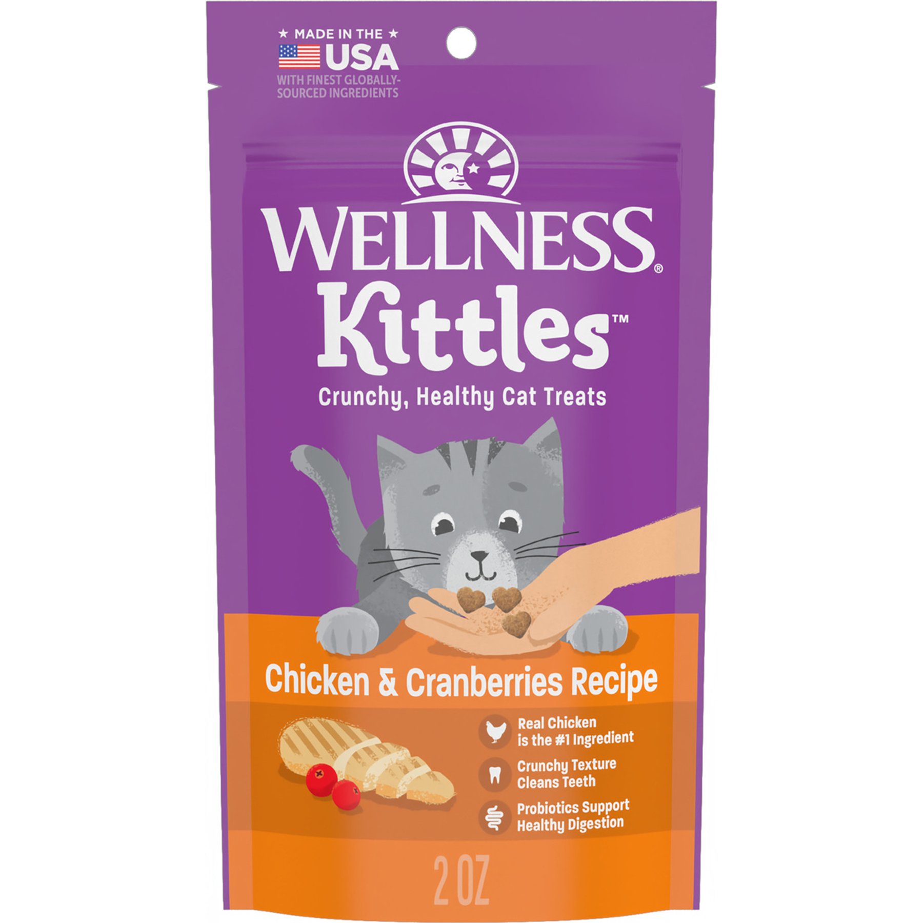 Wellness Kittles Natural Grain-Free Chicken & Cranberries Crunchy Cat Treats, 4-oz bundle