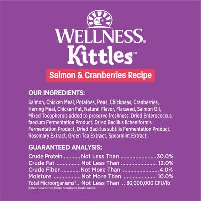 Show full view: Wellness Kittles Natural Grain-Free Salmon & Cranberries Crunchy Cat Treats, 6-oz bag slide 7 of 9