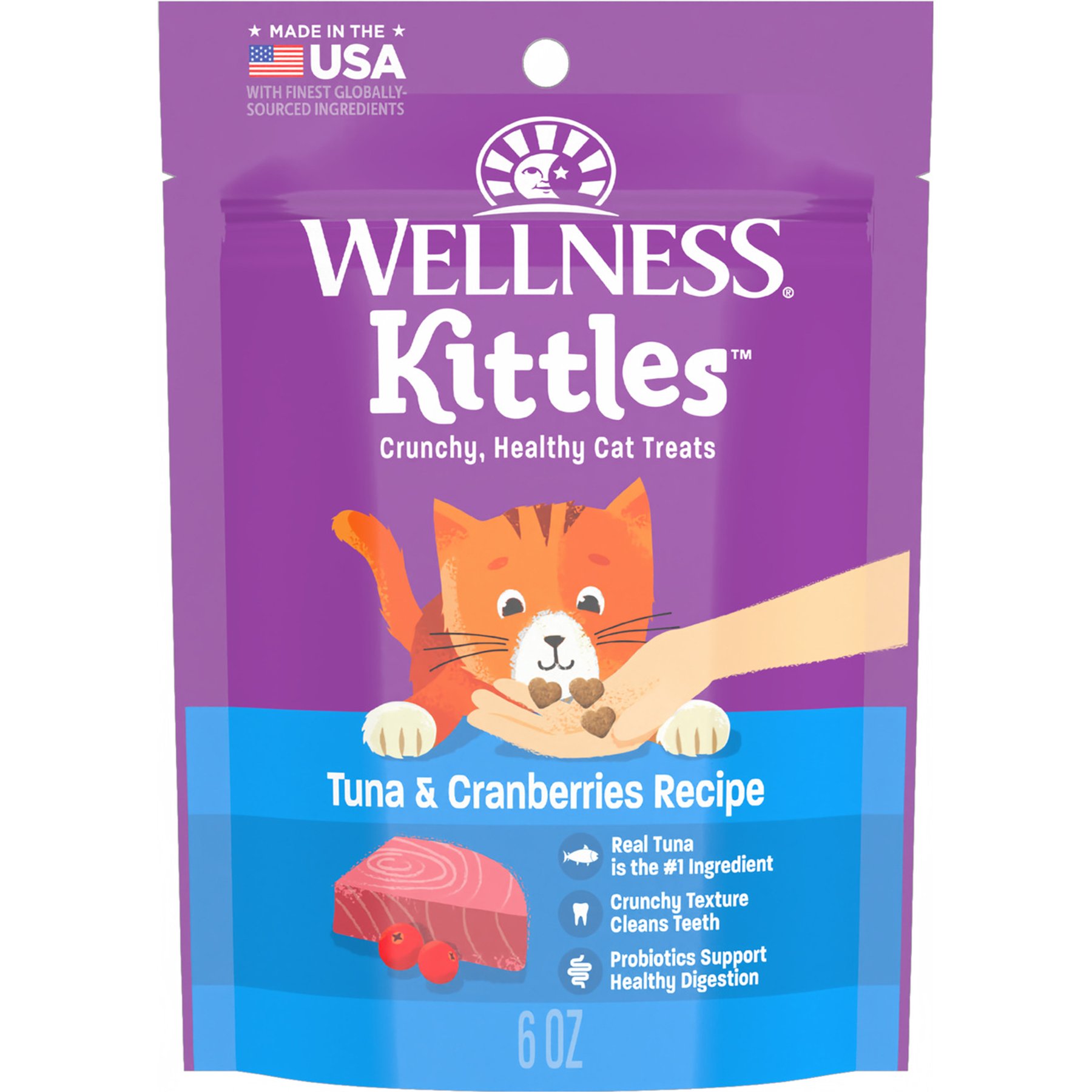 Wellness Kittles Natural Grain-Free Tuna & Cranberries Crunchy Cat Treats, 6-oz bag