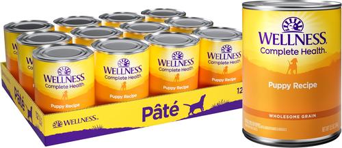 Show full view: Wellness Large Breed Complete Health Puppy Deboned Chicken, Brown Rice & Salmon Meal Recipe Dry Dog Food, 30-lb bag + Wellness Complete Health Just for Puppy Canned Dog Food, 12.5-oz, case of 12 slide 2 of 9