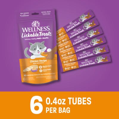Show full view: Wellness Lickable Treats Chicken Recipe Natural Cat Treats, 0.4-oz pouch, pack of 6 slide 3 of 11